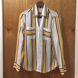 Yellow striped collared blouse
